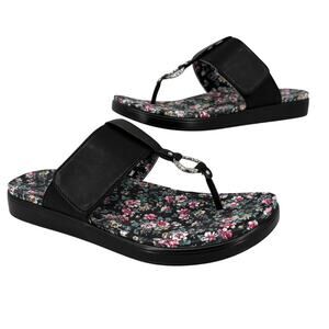 Alegria Moxi Thong Sandals Womens Size 9 Enchanting Black Floral Vegan Leather